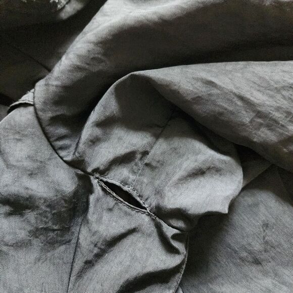 Black Hooded Trench Coat Lightweight Zip up Jacket Windbreaker Roll-tab Sleeve - Picture 15 of 16